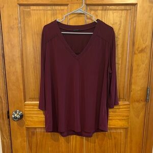 Papermoon V-Neck Long Sleeve Top in Burgundy
